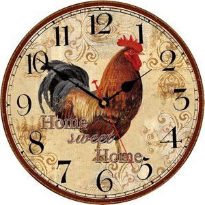 14 Inch Rustic Rooster Wall Clock Retro Silent Non Ticking Easy to Read Clock